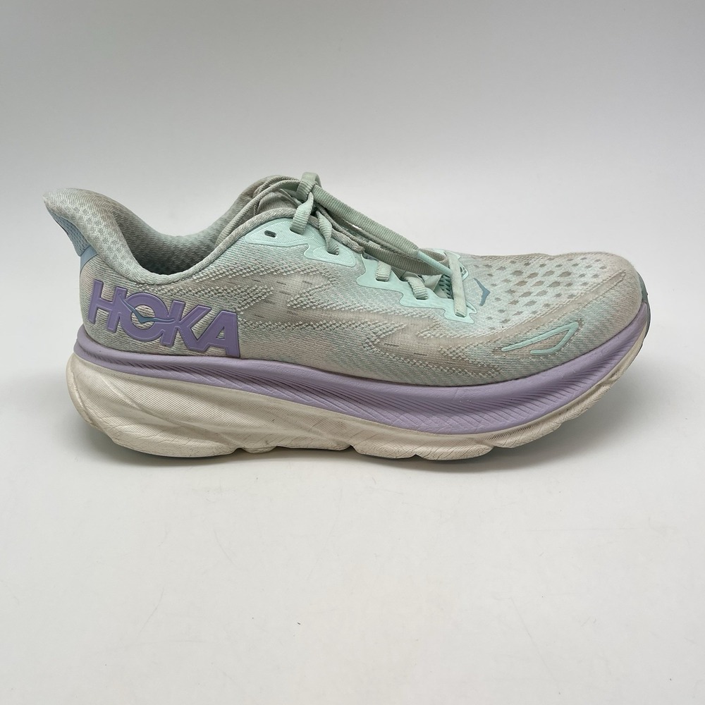 Hoka One One Sneakers Womens 9 B Clifton 9 1127896‎ SOLM Blue Running Gym Shoes